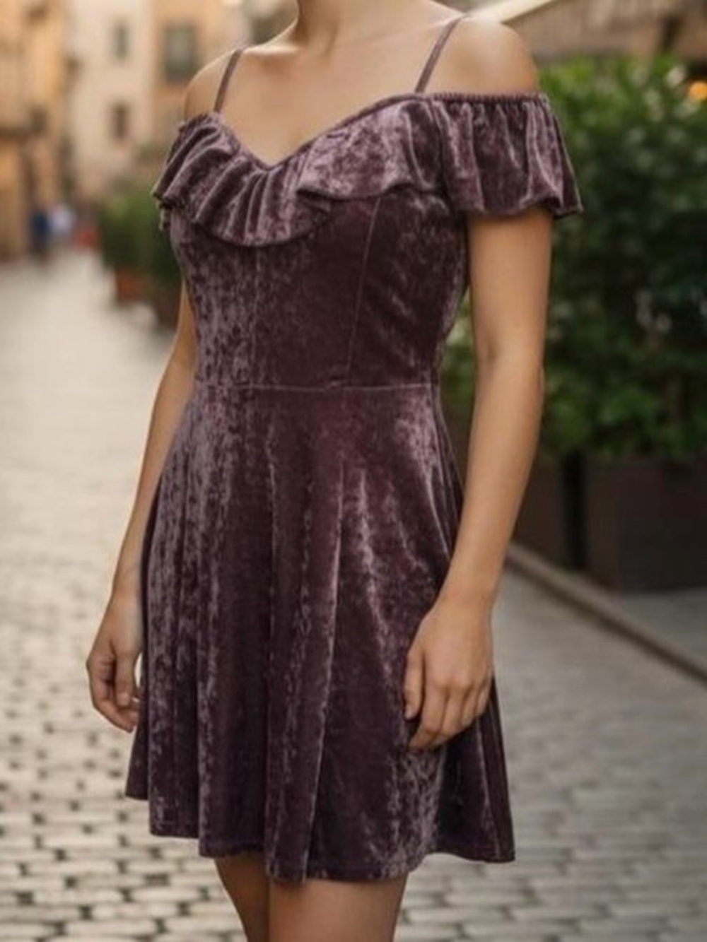American Eagle Outfitters Off-Shoulder Velvet Mini Dress